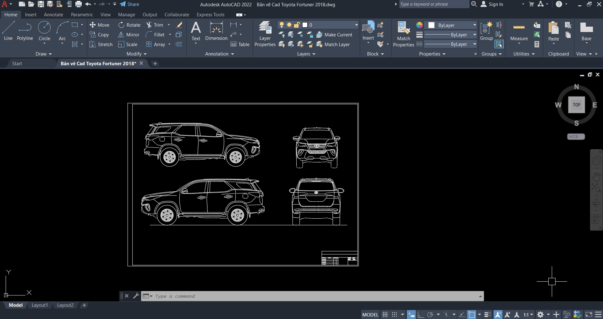 Bản vẽ xe toyota fortuner 2018